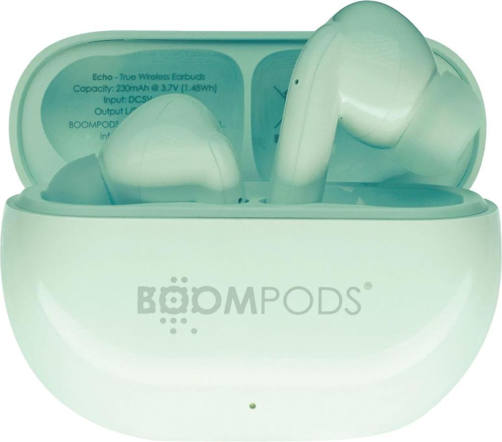 Boompods, TWS Kopfhörer Bluetooth 5.3 Extra Bass EchoBuds, Minzgrün
