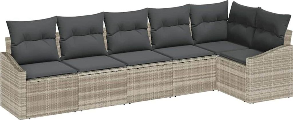 Sofa Set mit Kissen 6 pcs Hellgrau Poly Rattan