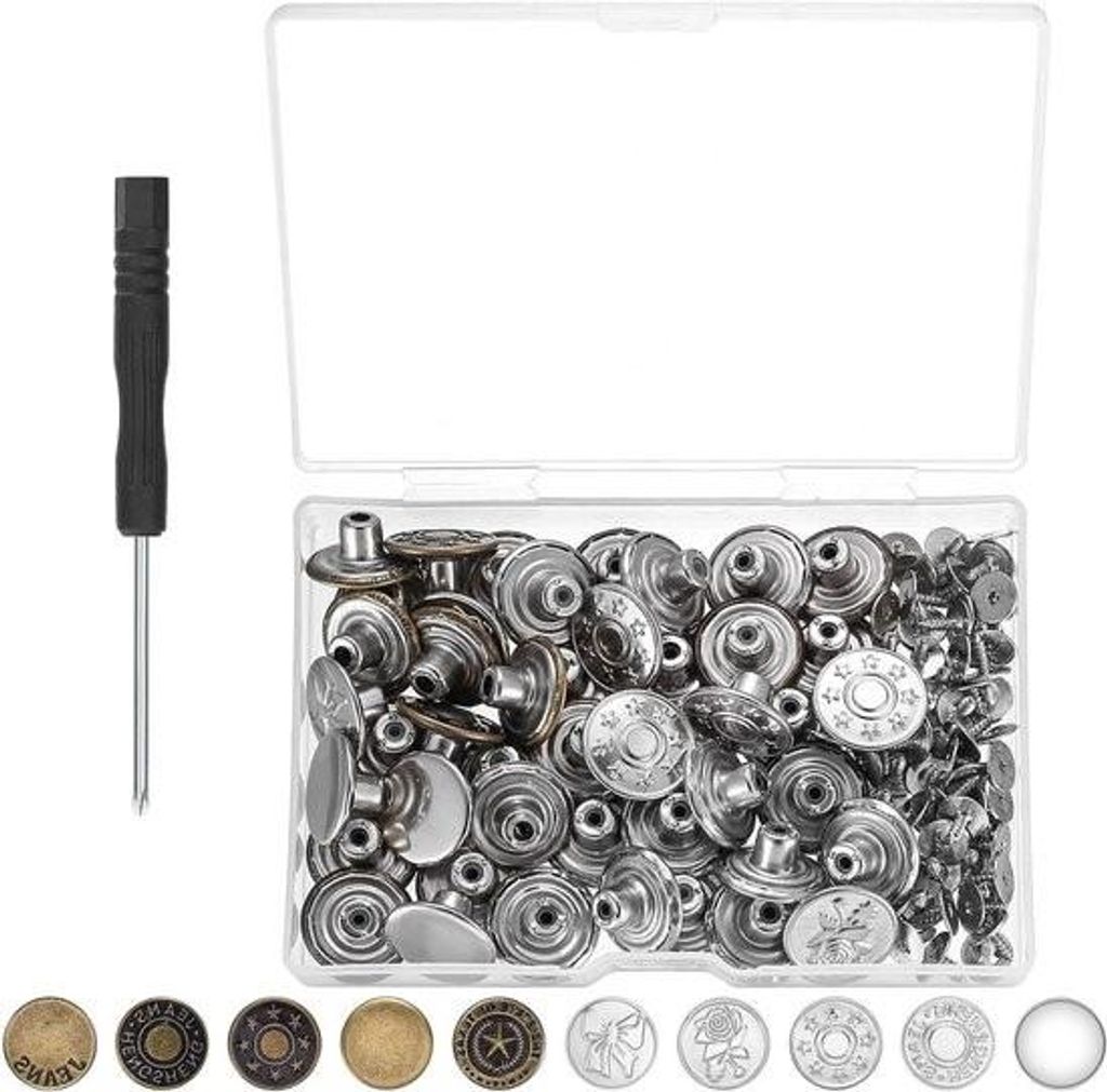 55 Stück Metallknöpfe für Jeans, 17 mm – Nähfreie, verstellbare Bundverstärkung für Hosen