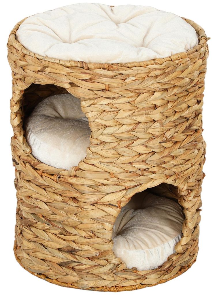 Kratztonne, 50 cm, 2 Höhlen, Kissen, Kratzbaum mit Katzenbett