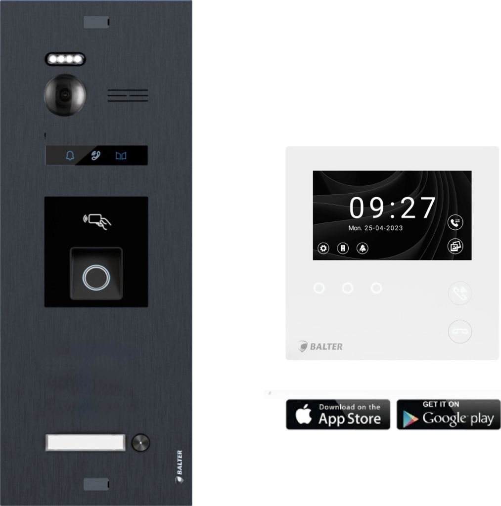 BALTER EVO HD MINI Anthrazit Video Türsprechanlage Fingerprint Set 1 Teilnehmer 1x 4,3" WLAN Monitor