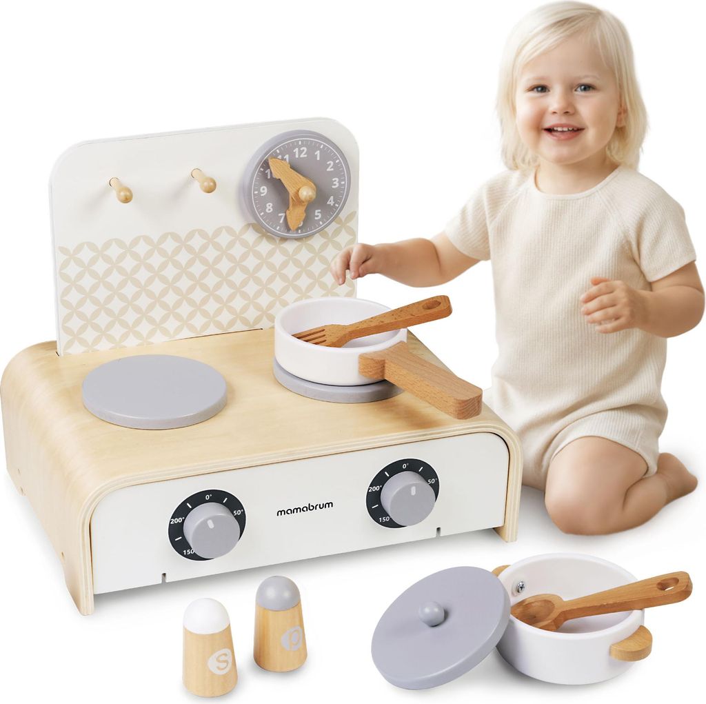 Kompakte Holz-Spielküche für Kinder – faltbare Mini-Küche mit Töpfen, Zubehör & Stauraum