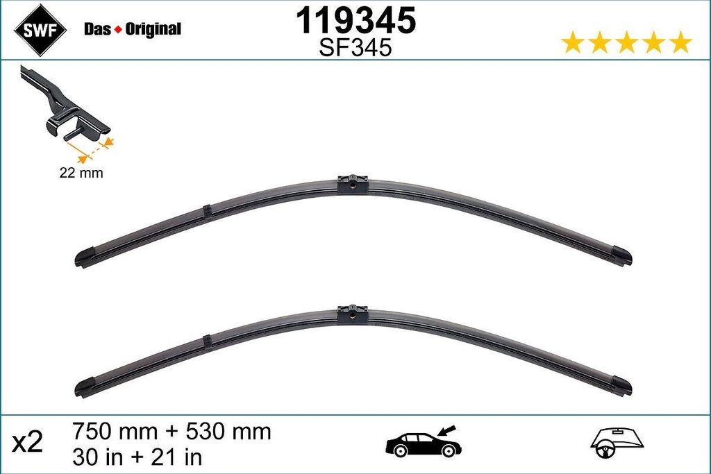 SWF DAS ORIGINAL Scheibenwischer Wischblatt Vorne für BMW i3 (I01) Rahmenlos
