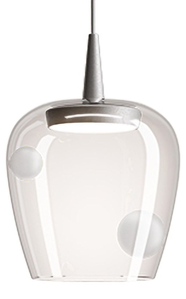 Zafferano Bilia 230V Pendelleuchte aus mundgeblasenem Borosilikatglas mit sandgestrahlter Aluminiumoberfläche, 8W LED, 3000K, dimmbar, TRIAC