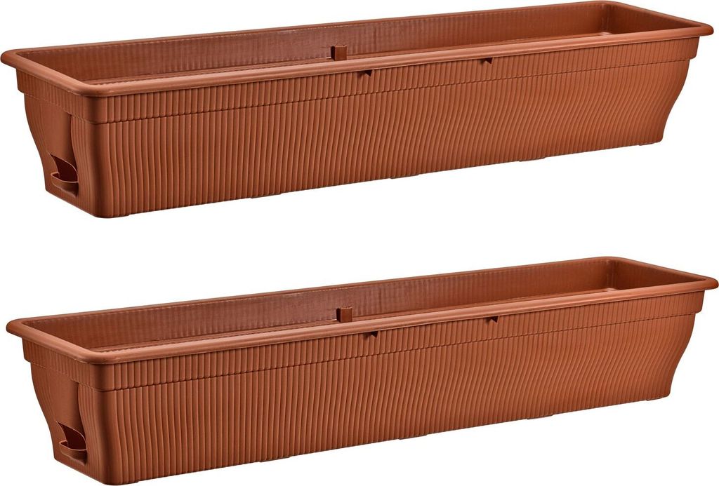 2x Blumenkasten 100cm Balkonkasten mit Wasserspeicher Terrakotta 25L - Blumenkästen wetterfest Pflanzkasten mit Einsatz für Garten und Balkon wit...