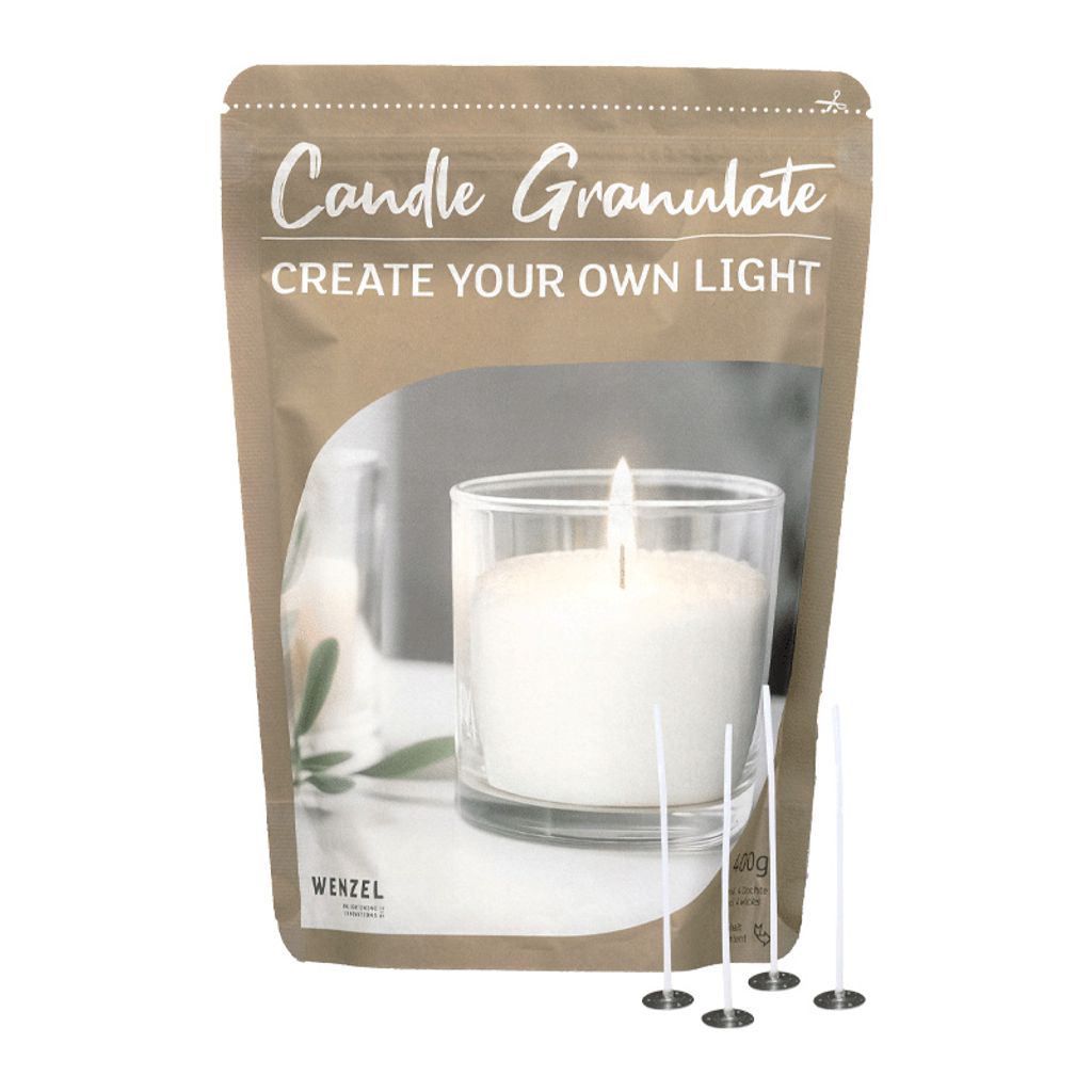 Kerzensand Weiß Wachsgranulat DIY Kerzen 400g mit Docht Produktbild 