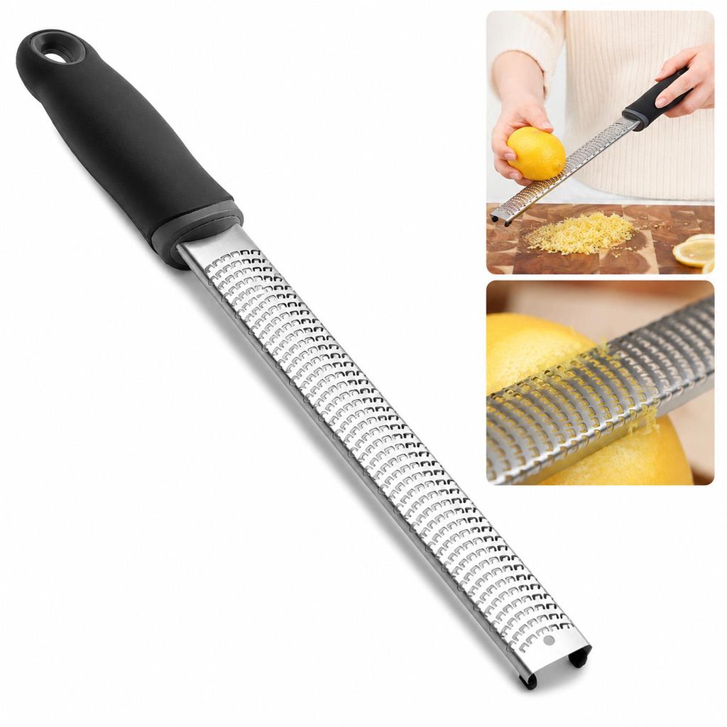 Edelstahl Zitronenreibe 304 mit Griff & Reinigungsbürste, Produktbild 