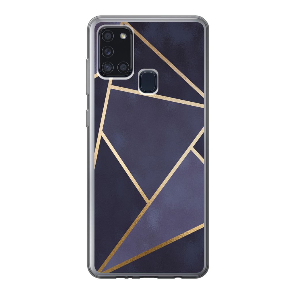 MuchoWow Handyhülle Schutzhülle Hülle für Samsung Galaxy A21s Marmor - Blau - Collage Silikon Softcase Handy Hülle - Hartschale