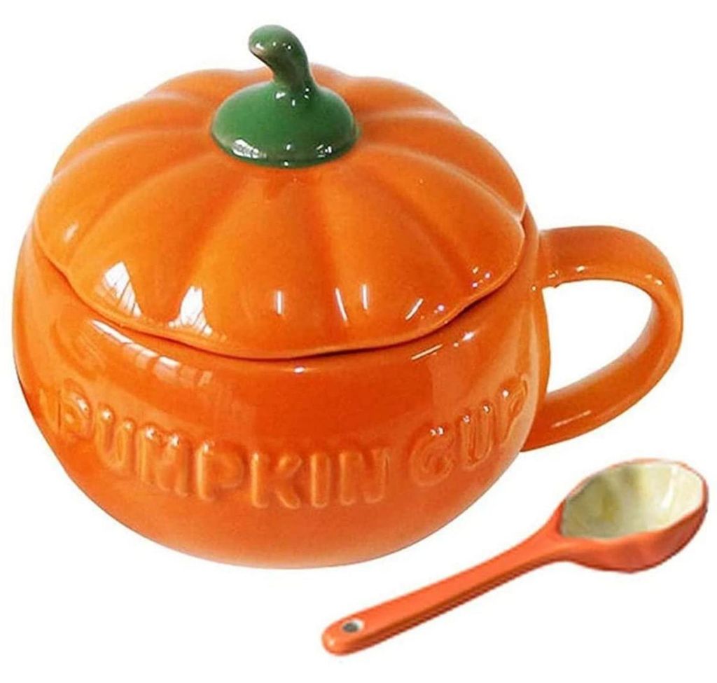 Keramiktasse Kürbisform mit Deckel und Löffel 250ml Produktbild 