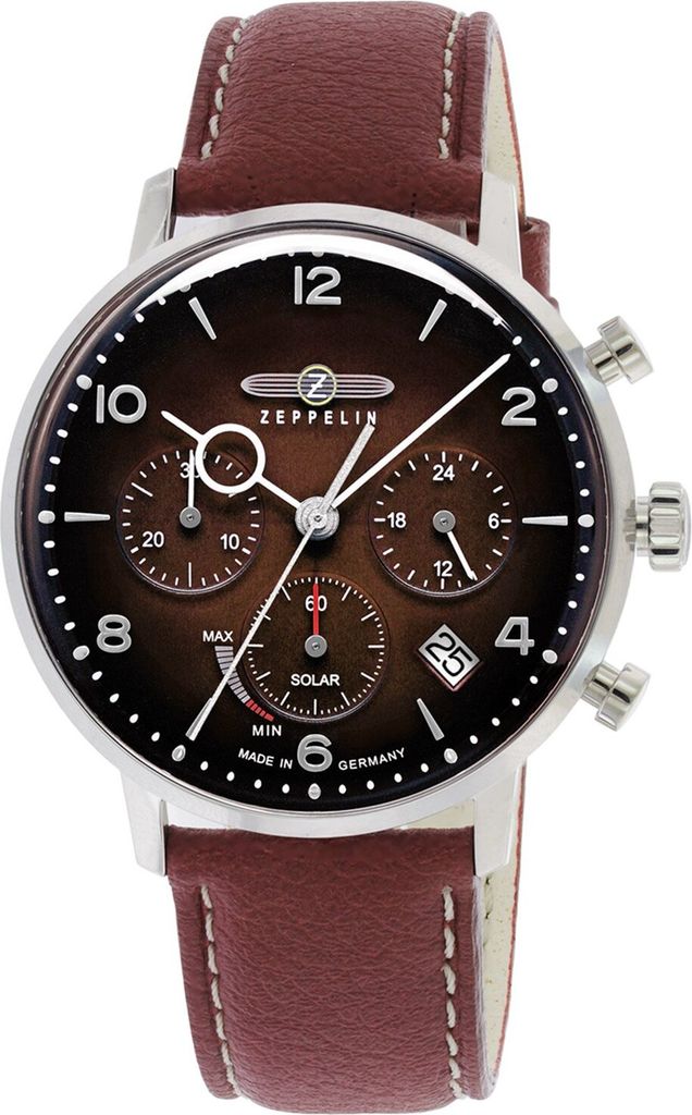 Zeppelin 8086-2n Herrenuhr Solar Chronograph LZ129 Hindenburg Dunkelrot 1