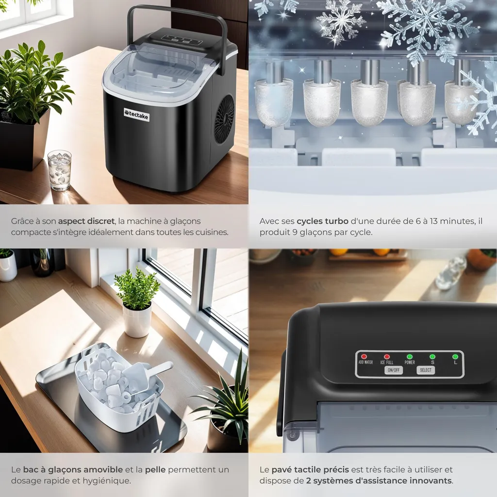 Machine à glaçons ARCTIC Noire 1,2L - 2 Tailles avec Arrêt Automatique - 4