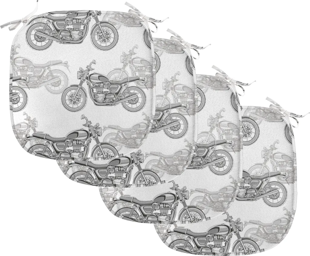 ABAKUHAUS Rivestimento per sedie da sala da pranzo, dettagli in scala di grigi, cuscino decorativo impermeabile con cinturini per sedie da cucina, 40 cm x 40 cm, confezione da 4, nero bianco grigio