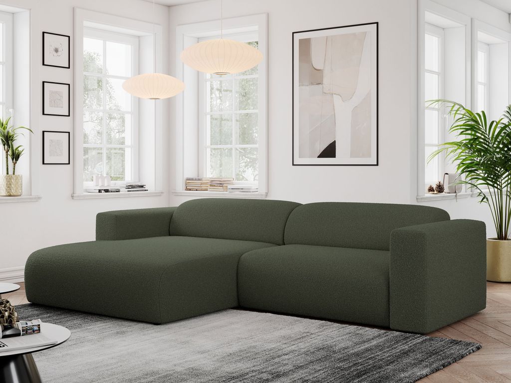 MKS MEBLE Ecksofa, Sofa L-Form, Wohnlandschaft L-Form, Modern Design Couch, Sofagarnitur, Couchgarnitur, Polsterecke - PASADENA -Grün Boucle - lin...