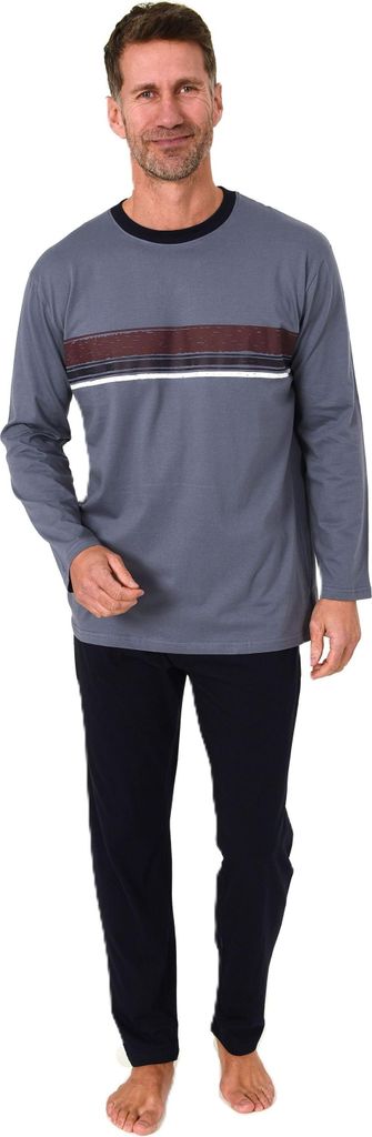 Normann Herren Schlafanzug langarm Pyjama mit sportiven Frontprint - auch in Übergrössen ; rot , 50