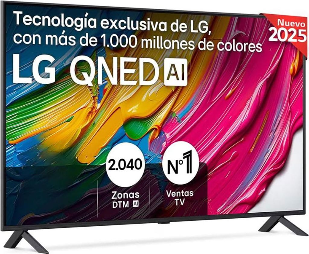 A television screen displaying vibrant colors and marketing text.