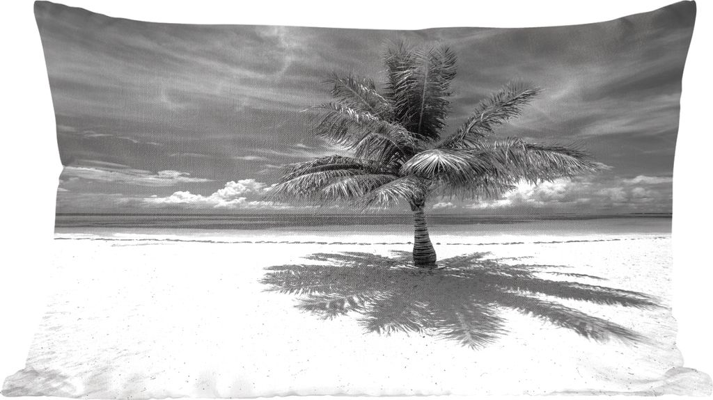 MuchoWow Zierkissen Sofakissen Wohnzimmer Dekokissen 50x30 cm Kokosnusspalme auf dem weißen Sand von Mo'orea in Schwarz und Weiß - Wohnzimmerde...