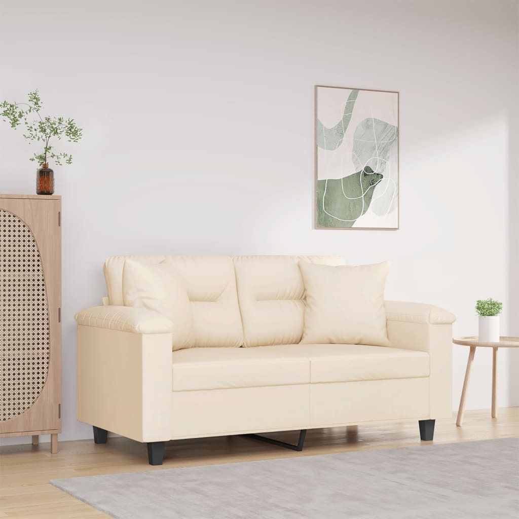 Design 2-Sitzer-Sofa mit Kissen Beige 120 cm Mikrofasergewebe, Schlafsofas 2024 Neu