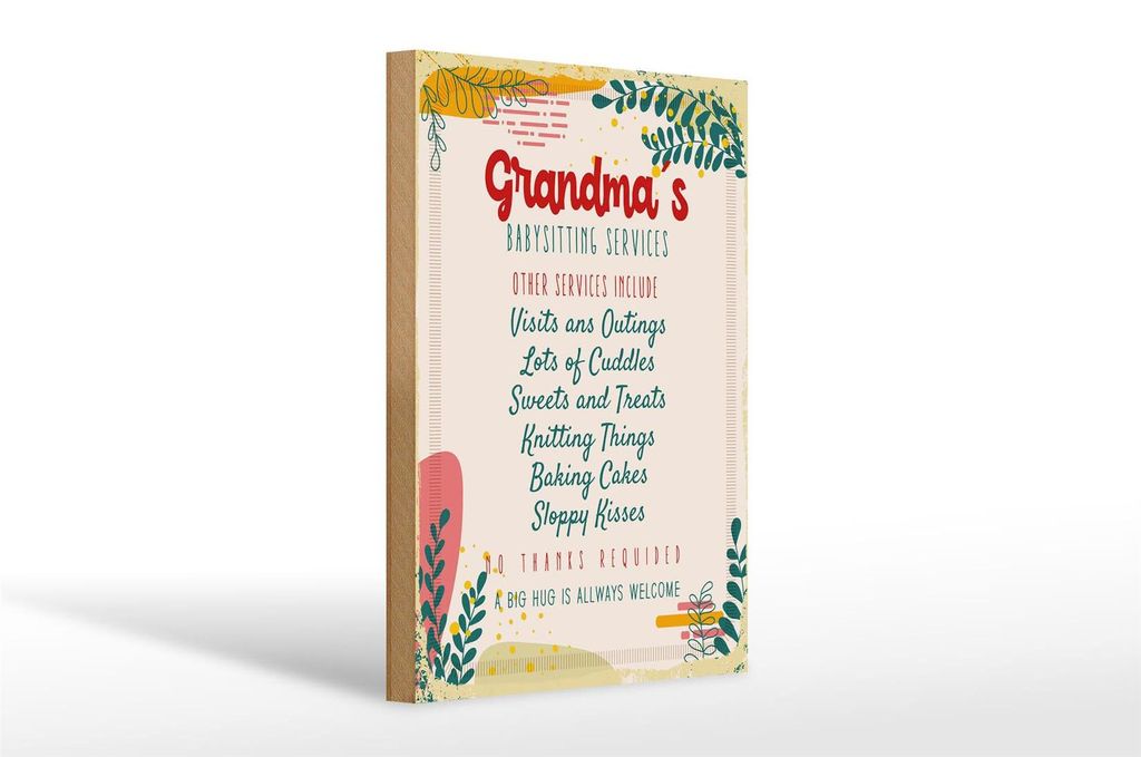 Holzschild Spruch Grandma´s Babysitting services 20x30cm Produktbild 