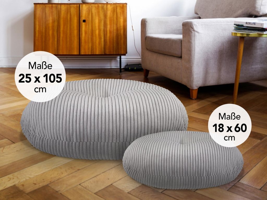 Rundes Bodenkissen aus Kord | grau | Ø 60 cm