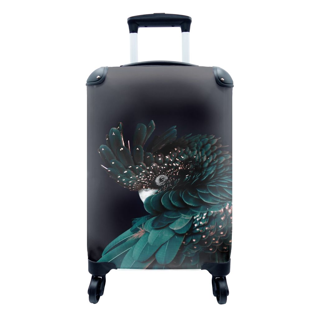 MuchoWow Koffer Handgepäck Trolley Rollkoffer Kleine Reisekoffer mit 4 Rollen - Kakadu - Vogel - Schwarz - Cabin Size < 55x40x23 cm & 55x40x20 c...