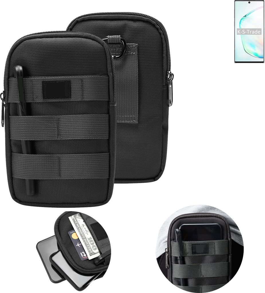 K-S-Trade Holster Gürtel Tasche kompatibel mit Samsung Galaxy Note10+ Exynos Handy Tasche Schutz Hülle dunkel-grau viele Fächer, 1x
