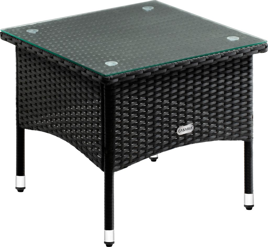 CASARIA Polyrattan Beistelltisch 50x 50x 45 cm Höhenverstellbare Füße 5mm Sicherheitsglas Wetterfest Gartentisch Balkontisch Teetisch Outdoor ...