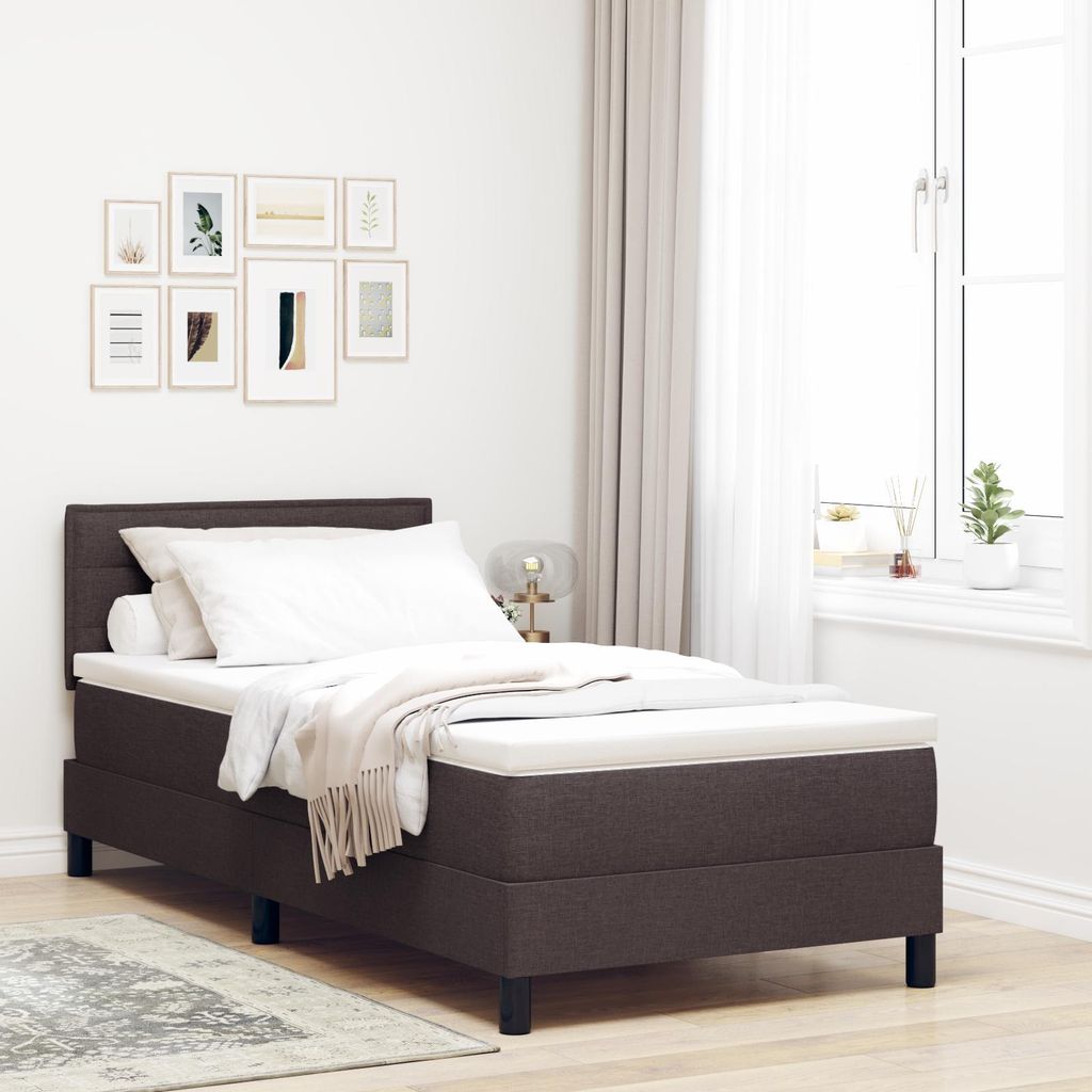LED Boxspringbett mit Matratze Dunkelbraun 90x190 cm Stoff, Design Möbel Klassische Betten Neu