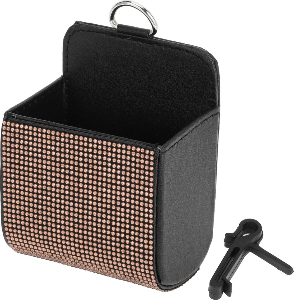 Universaler 3,5" Länge 2,4" Breite 4,7" Höhe Auto Mülleimer Hängender Müllbehälter Kunstleder Strasssteine 1 Stück Schwarzton Goldton