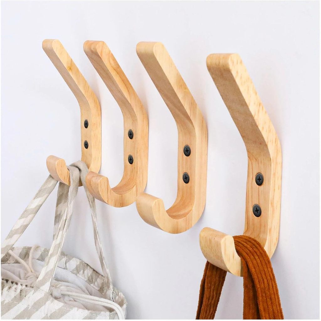 Wandgarderobe aus massiver Eiche mit 4 Haken, handpoliert, Tragkraft 10 kg, fš¹r Kš¹che/Schlafzimmer