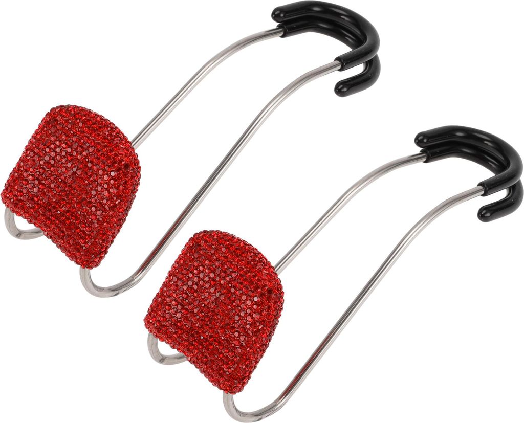 2 Stück für Geldbörsen und Taschen, Regenschirm usw. Auto Kopfstützenhaken Robuste Auto Rücksitz Organizer Haken Rot Strasssteine 15,6 cm x 4,...