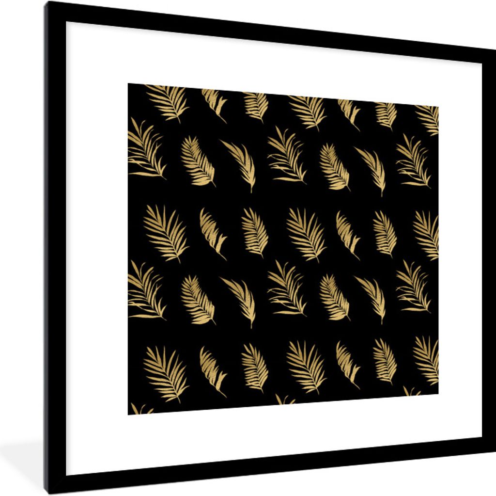 MuchoWow Gerahmtes Poster Tropical - Schwarz - Blatt 40x40 cm - Poster mit Schwarzem Bilderrahmen Wandposter Rahmen Foto Bilder - Poster - Plakat...