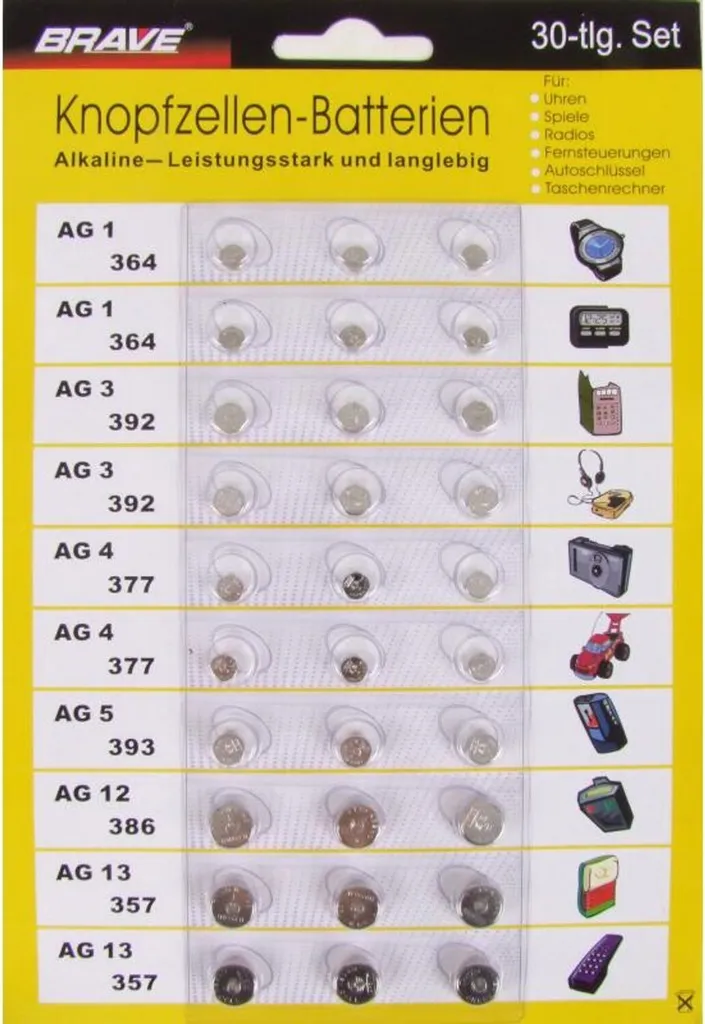 Pack 720 piles boutons longue durée 24 x 30 unités de tailles variées