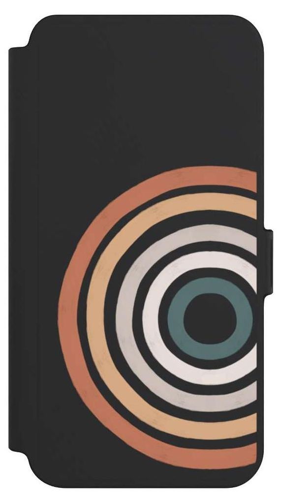 NIVOCASE Klapphülle für Samsung Galaxy S25+ Handyhülle aus Kunst Leder NIVOflip schwarz Kreise Regenbogen Wasserfarbe