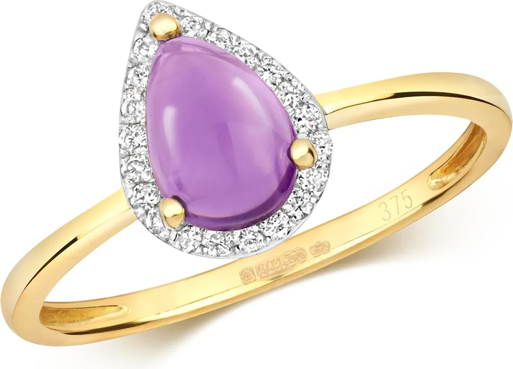 Bague Solitaire Accompagné en Or et Améthyste avec Pavage Diamants Brillant