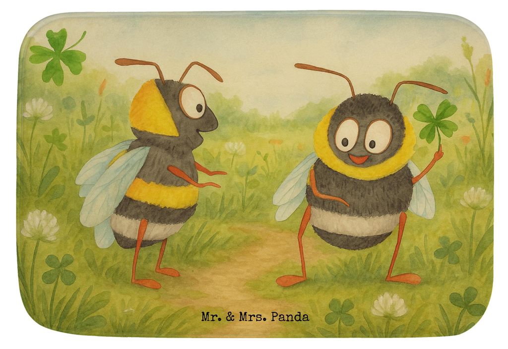 Mr. & Mrs. Panda Badematte Hummeln Kleeblatt Design - Weiß - Geschenk, Gute Laune, Badteppich, Badvorleger, glücklich sein, Spruch Fröhlich, Pos...