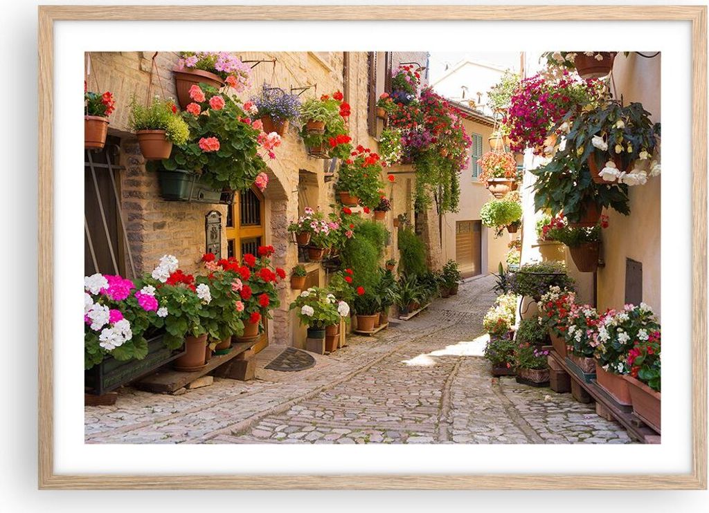 Gerahmtes Poster - Rahmen in heller Eiche - Blume Straße Produktbild 