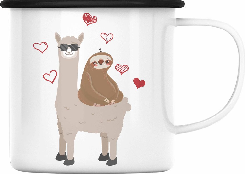 Trendation - Lustige Faultier Llama Grafik Emaille Tasse Produktbild 