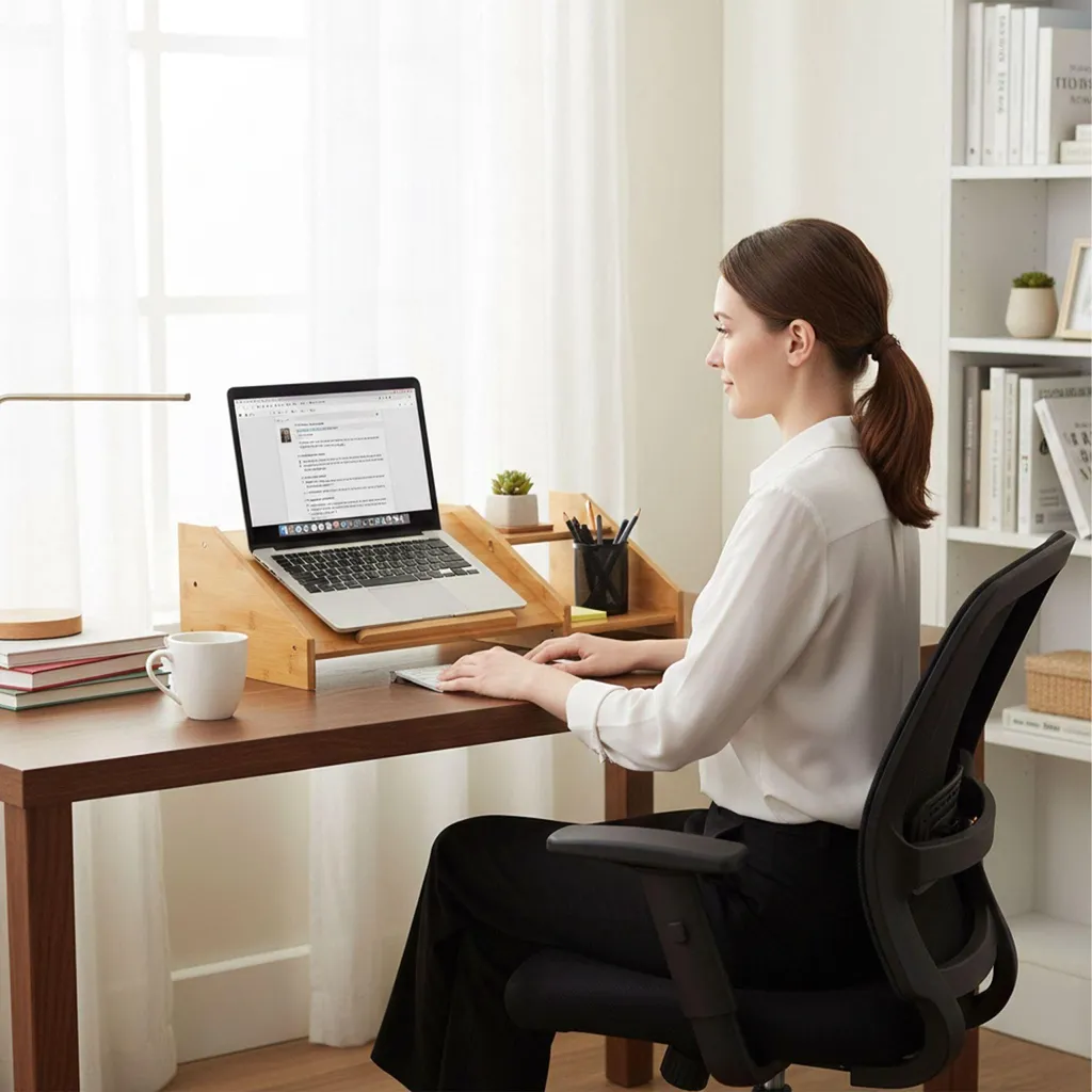 Support PC portable ergonomique en bambou avec tablettes multifonctions