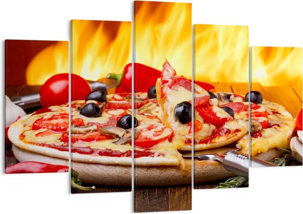 Bild auf Leinwand - Leinwandbild - Kuchen Backen Pizza Käse - 150x100cm - Wand Bild - Wanddeko - Leinwanddruck - Bilder - Kunstdruck - Wanddekorat...