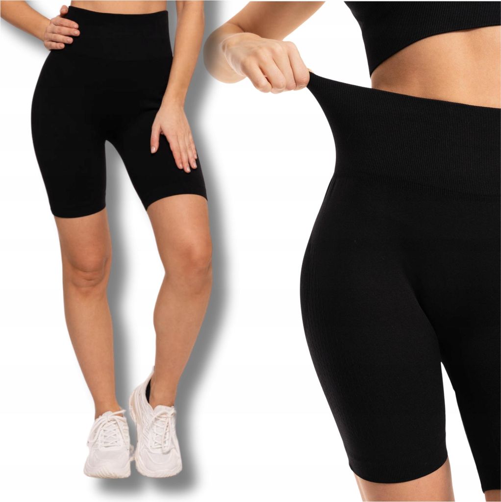 Schwarze Radlerhose Damen Push-Up Leggings Hohe Taille Produktbild 