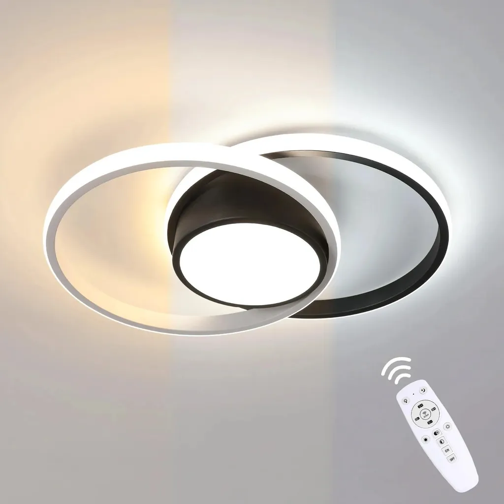 Plafonnier LED 40W Noir Dimmable 3000-6500K avec Télécommande en Saillie