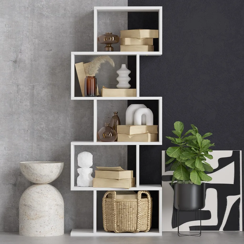 Bibliothèque de Rangement Blanche Meriç pour Salon et Bureau 150 cm