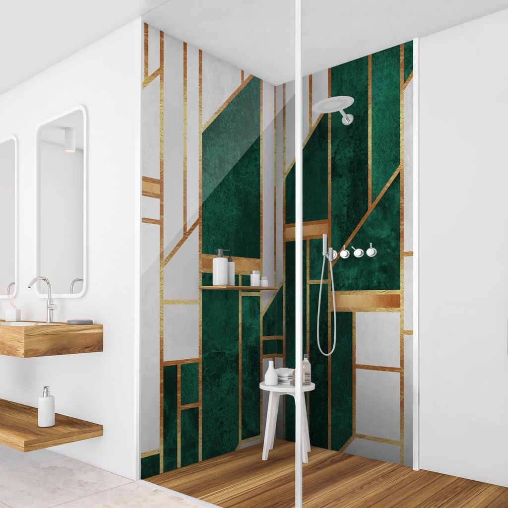 Duschrückwand Muster selbstklebend - 0.61 mm Wandpaneel wasserfest Design grün Abstrakt Badrückwand fugenlos Premium matt 80x200 cm