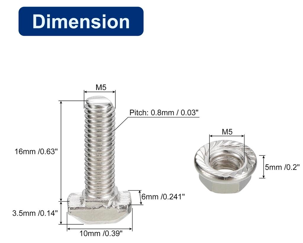 10 Stš¹ck Hammerkopfschrauben M5x16mm T Schrauben und M5 Sechseck Flansch Mutter Set T-Bolzen T Schlitz Einsteckbolzen Schiebend Schraube fš¹r ...