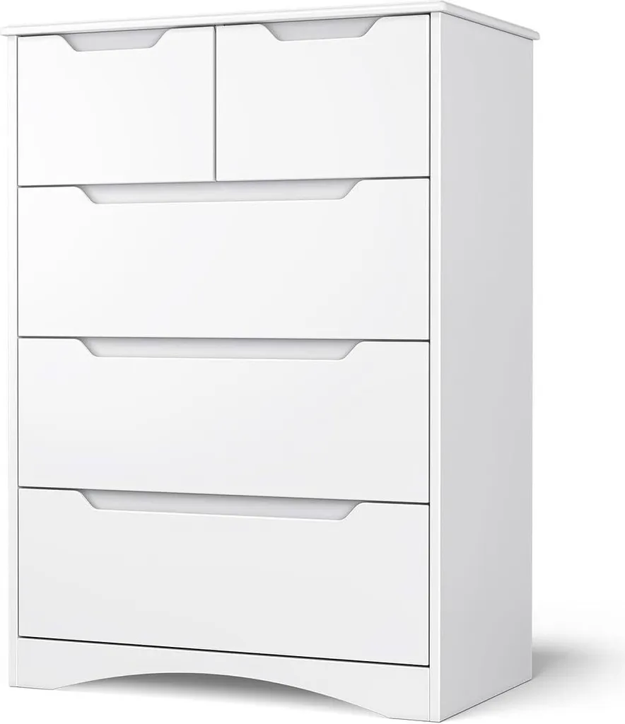 Commode 5 tiroirs grande capacité Blanc - Sideboard compact 72x41x94cm