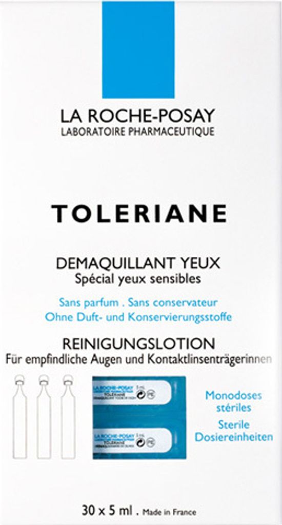 The image shows the packaging of a La Roche-Posay Toleriane makeup remover.