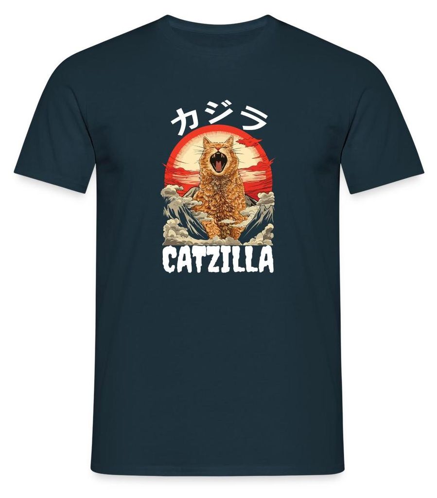 Spreadshirt Riesige Brüllende Katze | Japanisch Inspirierter Look Männer T-Shirt, XL, Navy