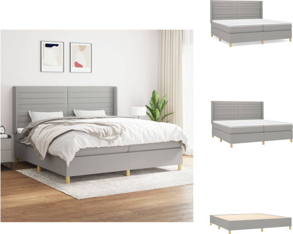 vidaXL Boxspringbett mit Matratze Hellgrau 200x200 cm Stoff - Betten & Bettgestelle