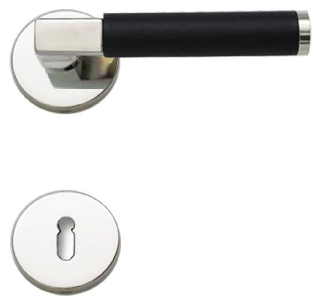 Drecoma Rosettengarnitur Bauhaus glanznickel Verschraubung unsichtbar Handhabe schwarz matt (Lochung: BB) Lochung: BB