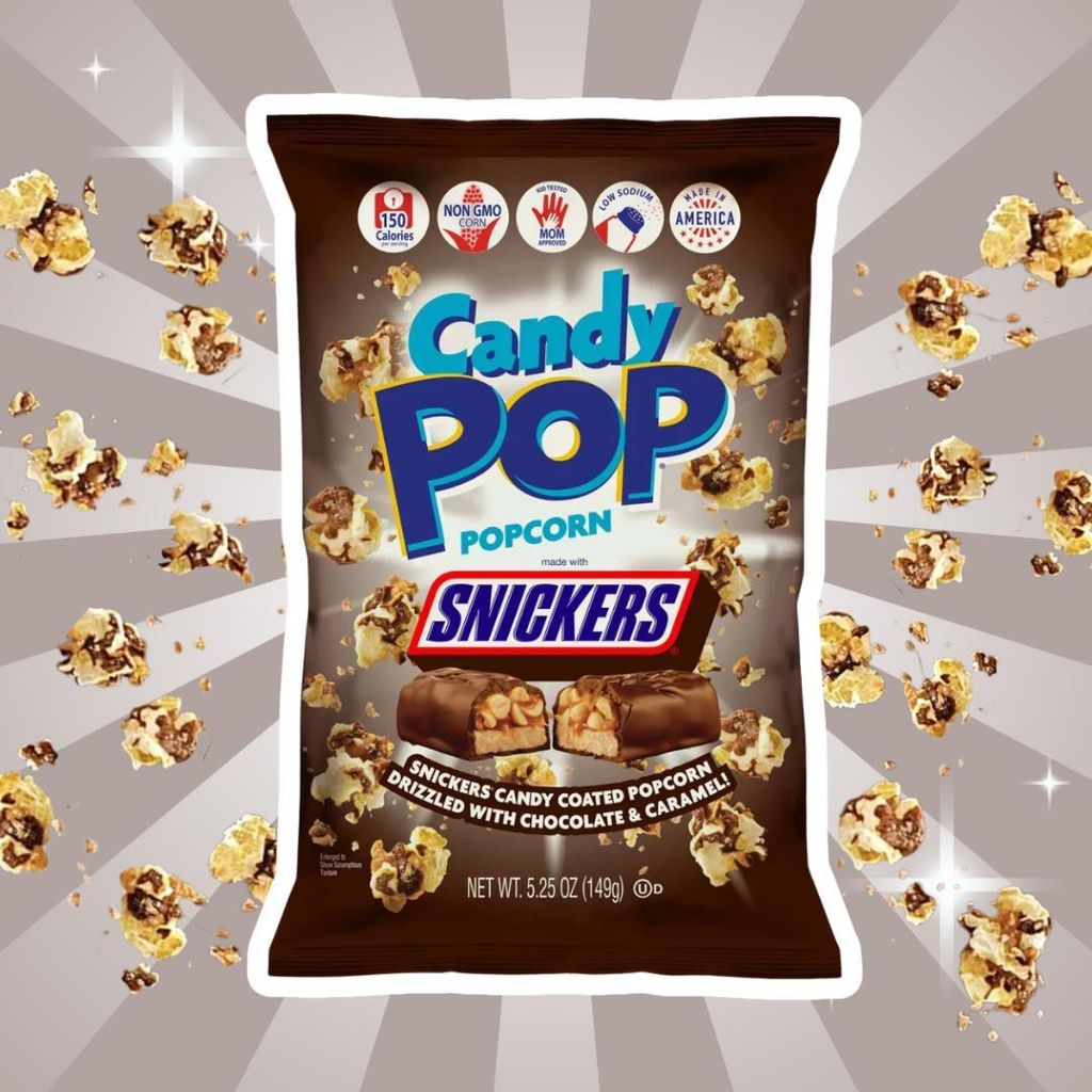 1x Candy Pop Snickers Popcorn 28g – Süßes Popcorn mit SNICKERS +Heartforcards Versandschutz